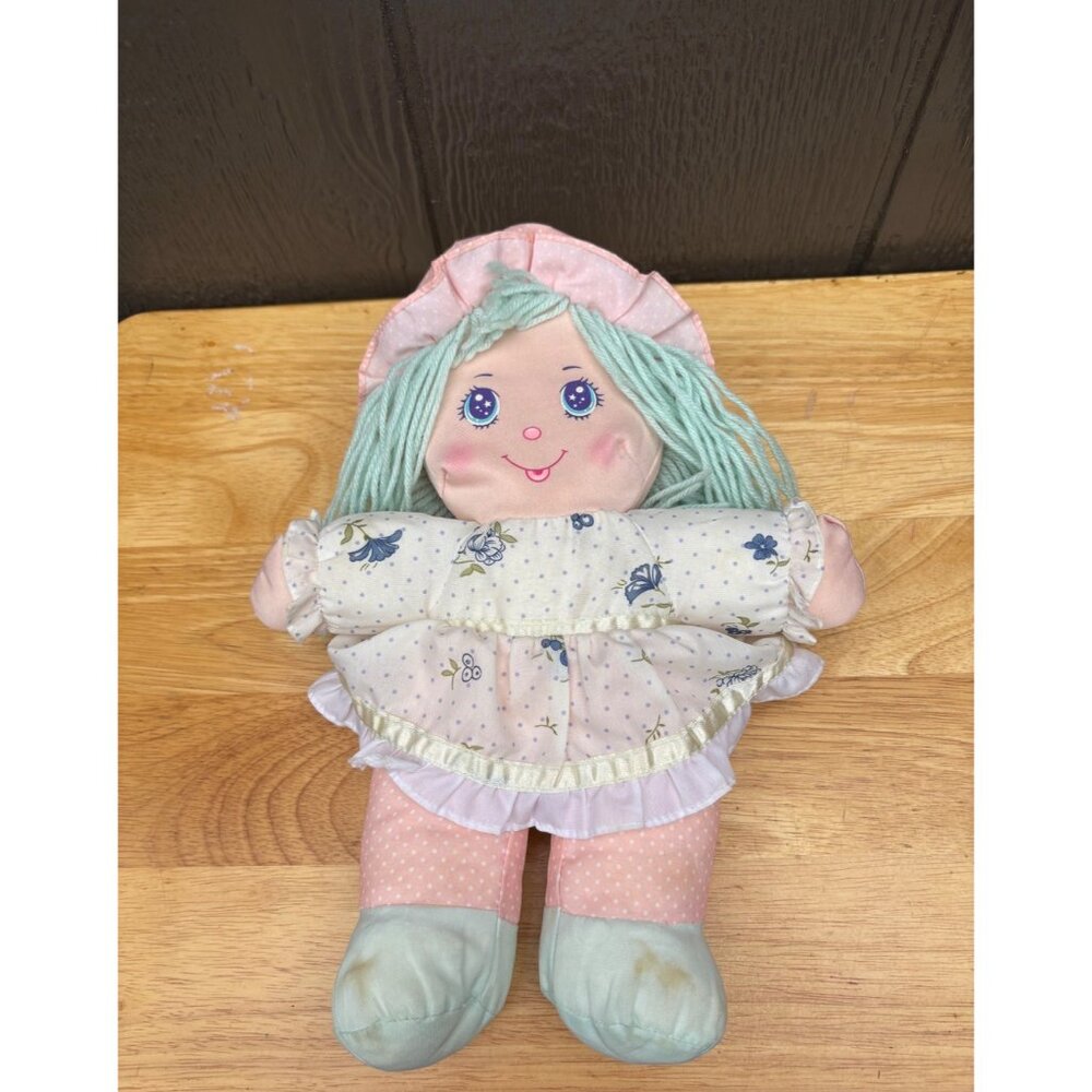 Holly Mine 1987 Plush Doll With Pink Polka Dot Outfit & Mint Green Hair 15"